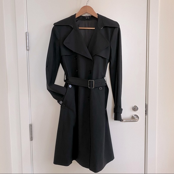 Theory Black Trench Coat Button Up Belt - Picture 2 of 6